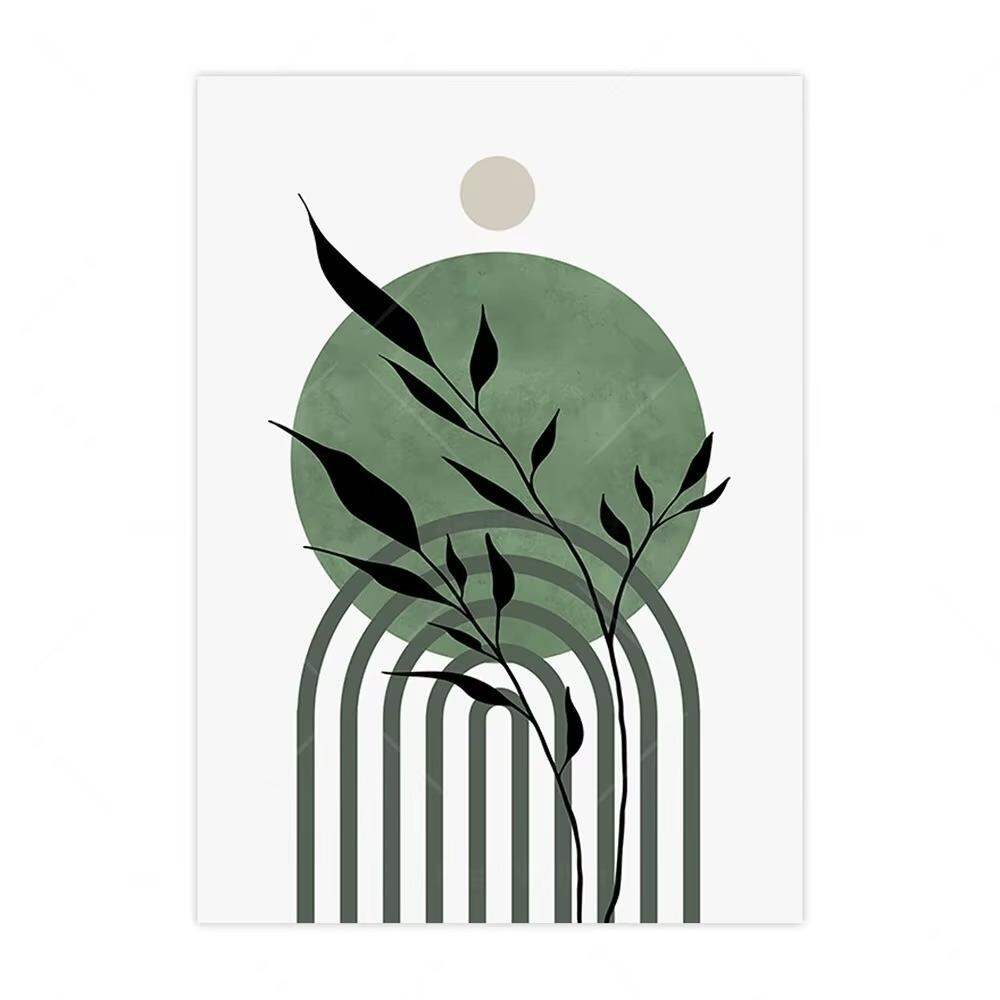 Bohemian Green Wall Art Geometric Minimalist Leaf Abstract HD Canvas Poster Prints Home Bedroom Living Room Decor Gift