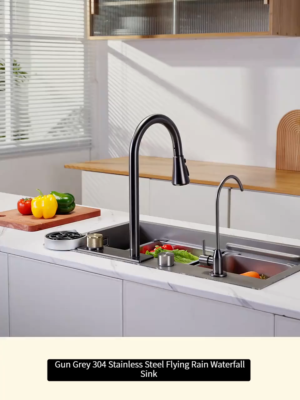 304 Stainless Steel Kitchen Sink Waterfall Faucet Pullout Faucet 3mm