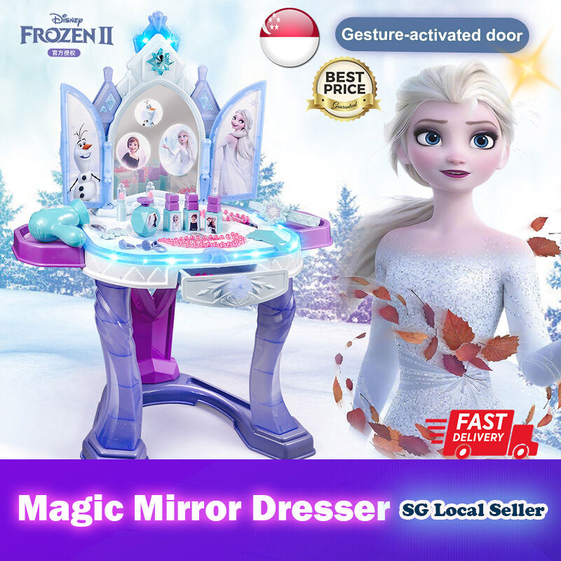 SG Ready Stock Frozen Elsa Kid Large Size Dressing Table Set with Magic Mirror Princess Makeup Dresser Table Toy Pretend Play Cosmetics Beauty Girls Toy Best Gift Present Christmas Birthday Gift Fast ...