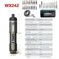 Worx | Electrical Screwdriver Set Worx 4V WX242 Smart Cordless Electric Screwdrivers USB Rechargeable Handle 30 Bit Sets Tools