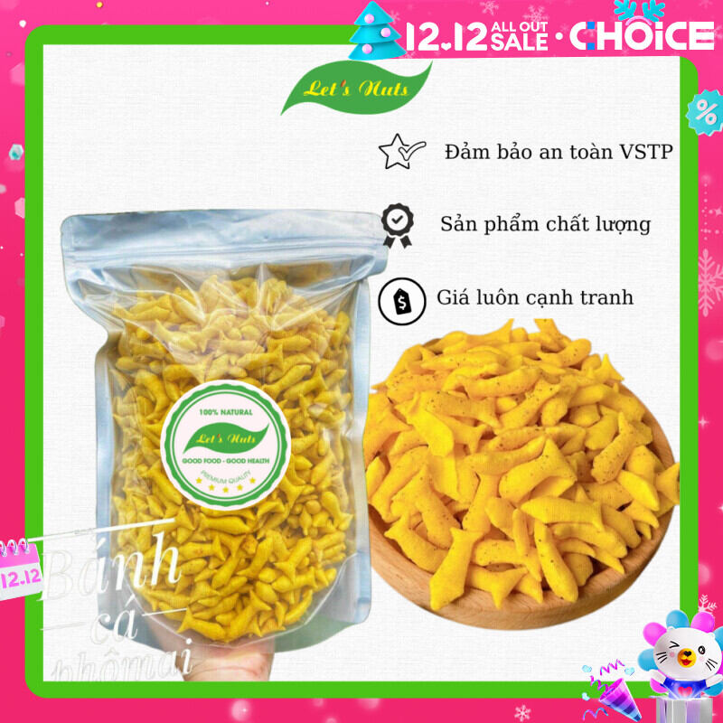Snack bánh cá phô mai Let's Nuts túi 500g giòn rụm, đồ ăn vặt thơm ngon, đậm vị