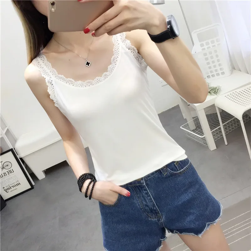 Women's Sleeveless Vest, 2020 Spring and Summer New Style, Black and White, Loose, Small Strap, Lace, Bottoming Shirt