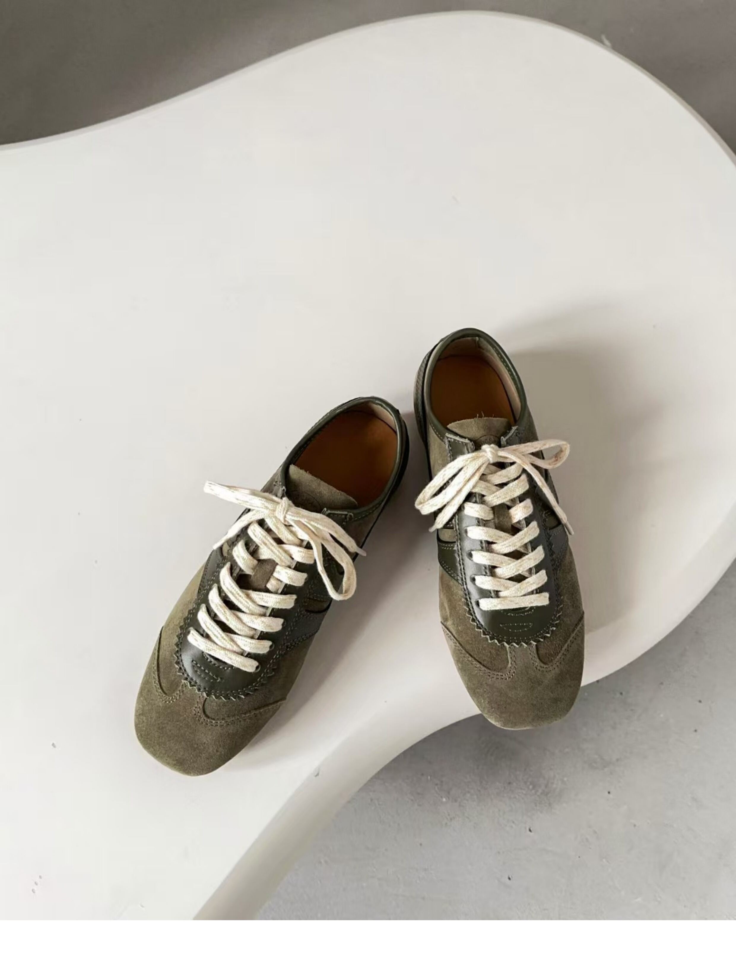 Olive Green Agam Shoes Deqin Casual Sneakers Women's Flat Bottom Sports Shoes Easy to Wear Comfortable Leather Interior · v12
