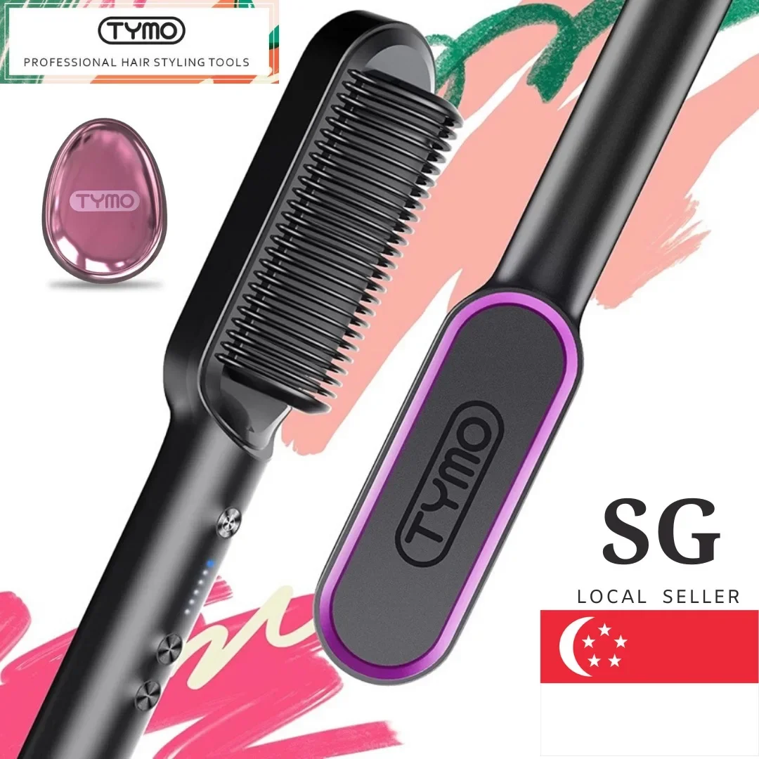 TYMO RING Hair Straightener Brush – Hair Straightening Iron with Built-in Comb, 20s Fast Heating & 5 Temp Settings & Anti-Scald, Perfect for Professional Salon at Home Support Singapore Seller