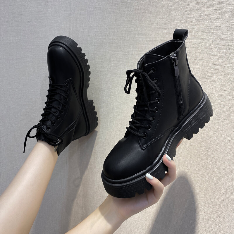 leather boots women black