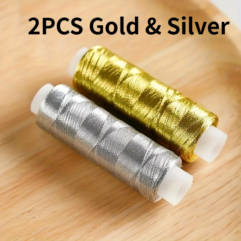 2pcs/Deluxe Golden Silvery Thread - 182.88 meter Bright and Shimmering for DIY Sewing Embroidery and Patchwork Crafts.