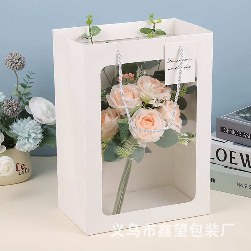 Transparent Window Reinforced Flower Gift Tote Bag
