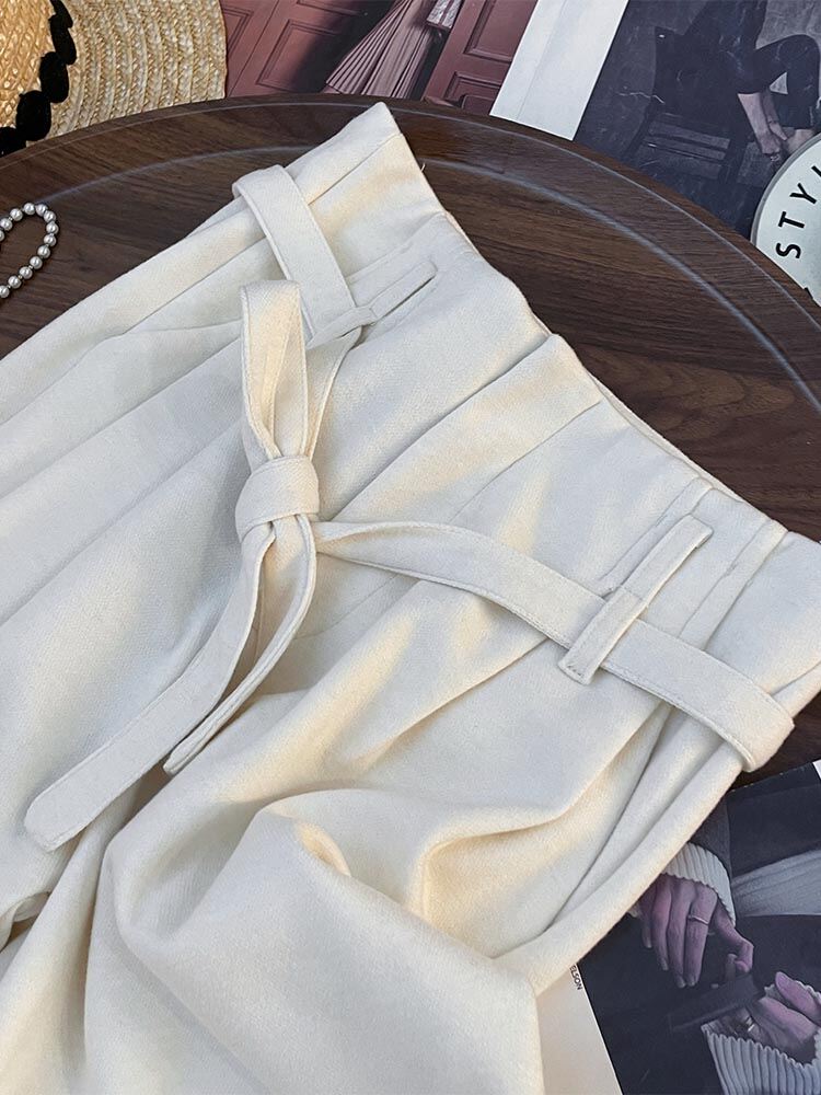 White High Waist Slimming Wide Leg Pants Spring 2025 Casual Vintage Korean Loose Pleated Straight Cut Women's Trousers