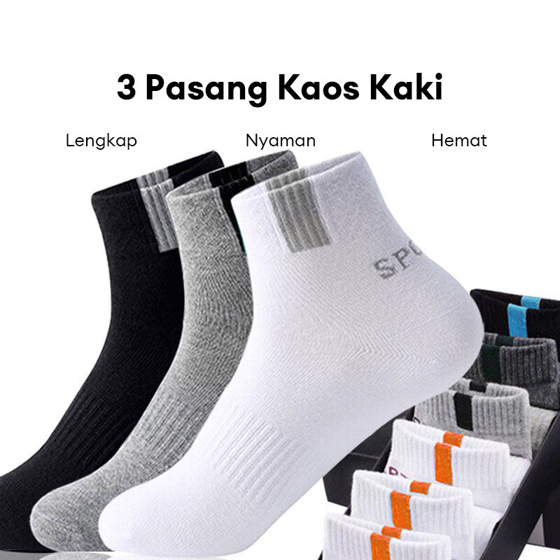 3 PASANG KAOS KAKI OLAHRAGA DEWASA ALLSIZE Harga 11,999 rupiah*Gratis Ongkir