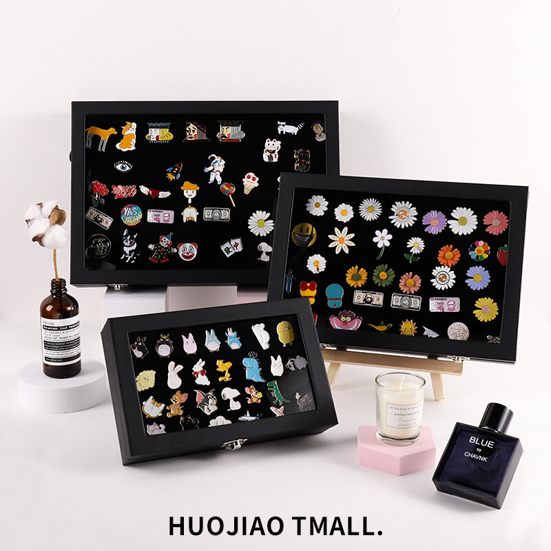 Pin Display Case Frame Brooch Medal Badge Storage Box Desktop Tray  Organizer Jewelry Display Container Gifts