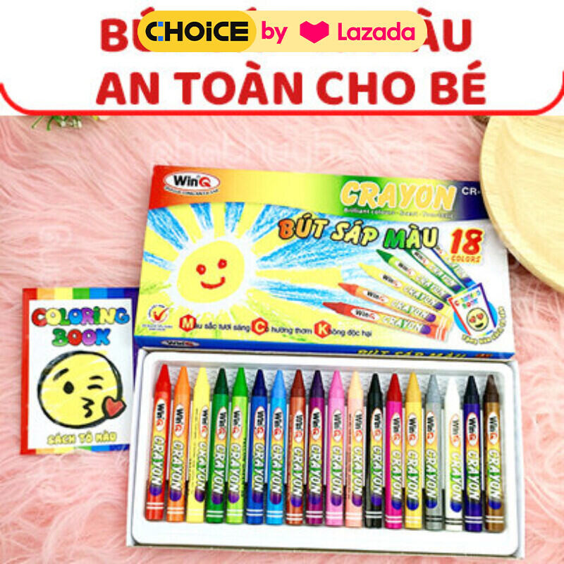 Hộp 18 bút sáp màu giá rẻ tặng kèm sách tô màu nhỏ  ✓bút chì màu  ✓bút cute ✓bút sáp màu ✓bút sáp nh