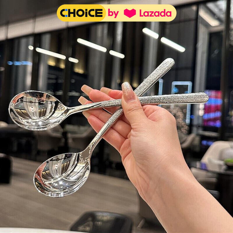 Bộ 5 Thìa inox, muỗng chất liệu không gỉ , sáng bóng, có cán cầm dài, muỗng ăn súp đầu tròn tiện lợi, sang trong, decor
