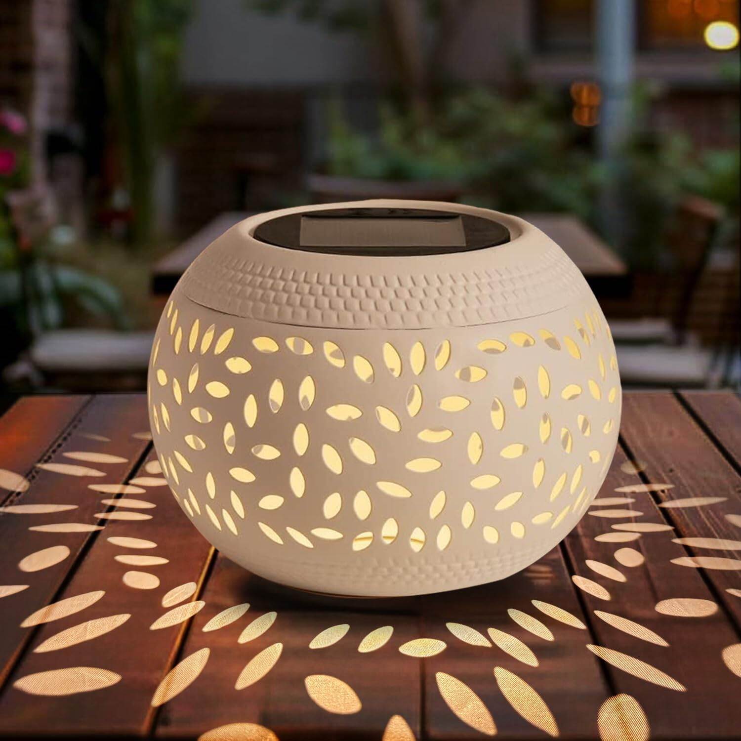 Solar Table Lanterns Outdoor Waterproof - LED Lamp White Metal Table Lights -Solar Powered Decorative Lantern for Desk Patio