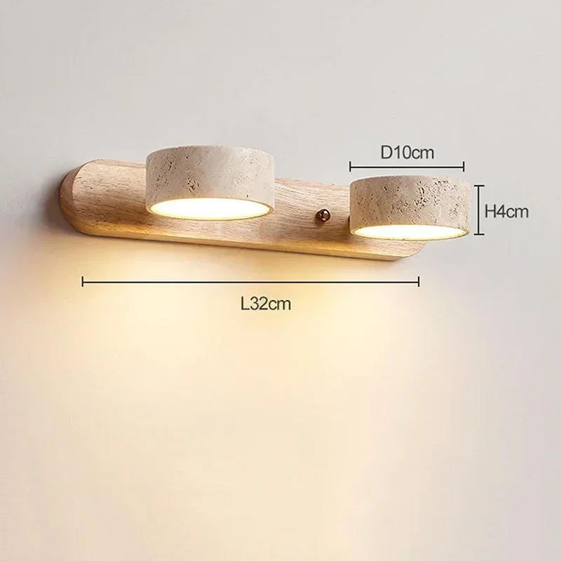 Travertine Duo Wall Light Wabi Sabi Creative Round LED Rotatable Light Bathroom Washtable Dressing Table Mirror Front Lamps