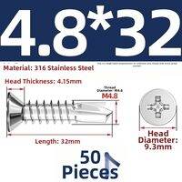 TIANZHUOJINSHU | 316 Stainless Steel Cross Recessed Drilling Self-tapping Flat Head Screws