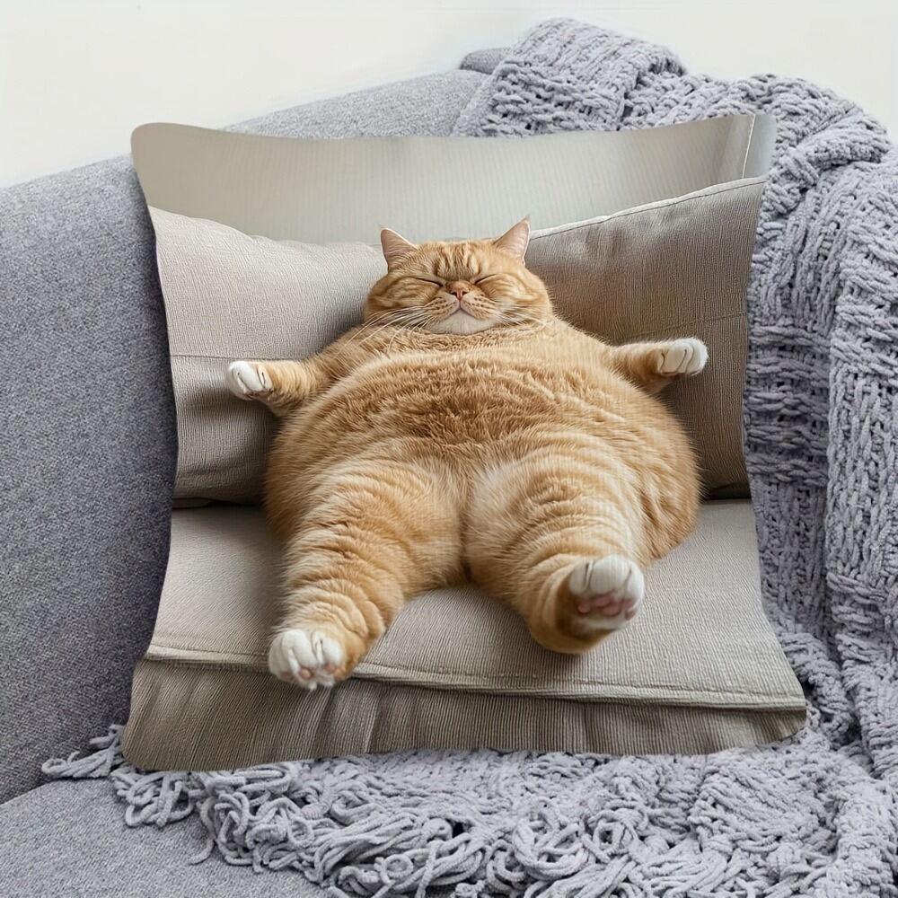 Retro Chic Fat Cat Print Pillowcase Modern Style Durable and Soft Polyester Fiber Cushion Pillow Cover Decoration