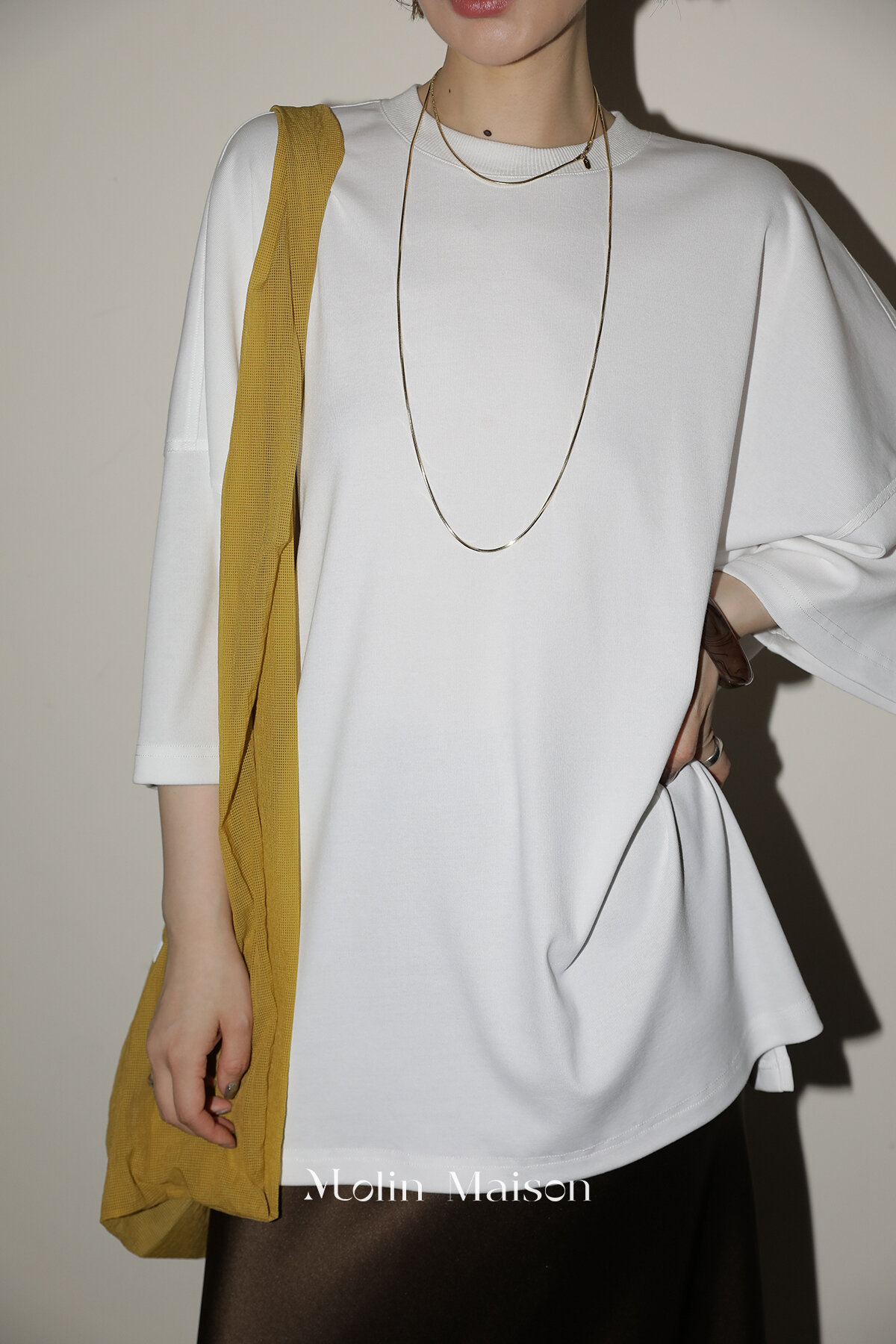 Molin ROW Batwing Sleeve T-Shirt Women's Loose Side Slit Oversize Summer Short Sleeve Cotton Polyester Blend round Neck Top