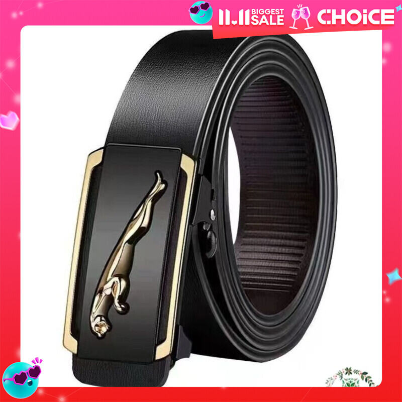 Thắt lưng nam da PVC cao cấp, dây lưng nam mặt khóa tự động sang trọng, nịt da họa tiết báo