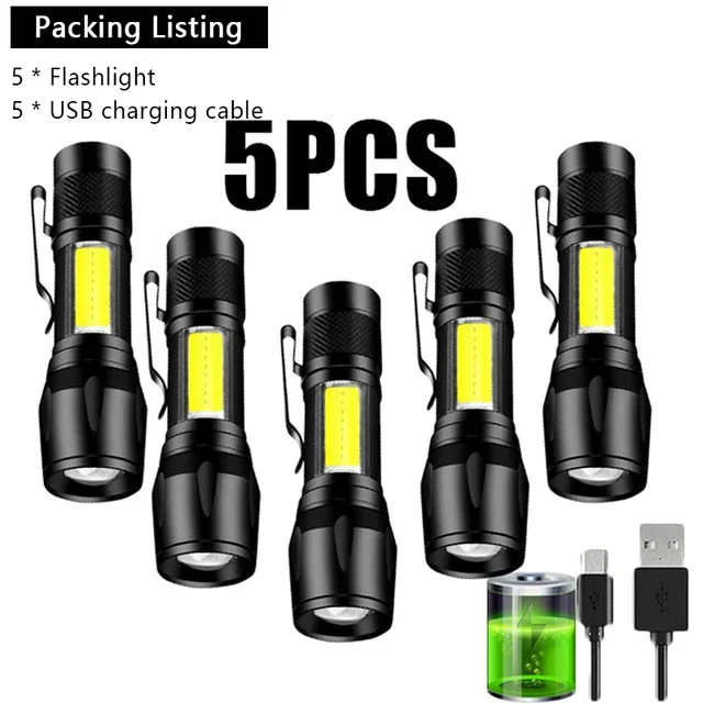 1/3/5/7 PCS Mini LED Flashlight COB+XPE Portable Torch Camping Lantern Zoomable Focus Light Tactical Flashlight with Pen Clip