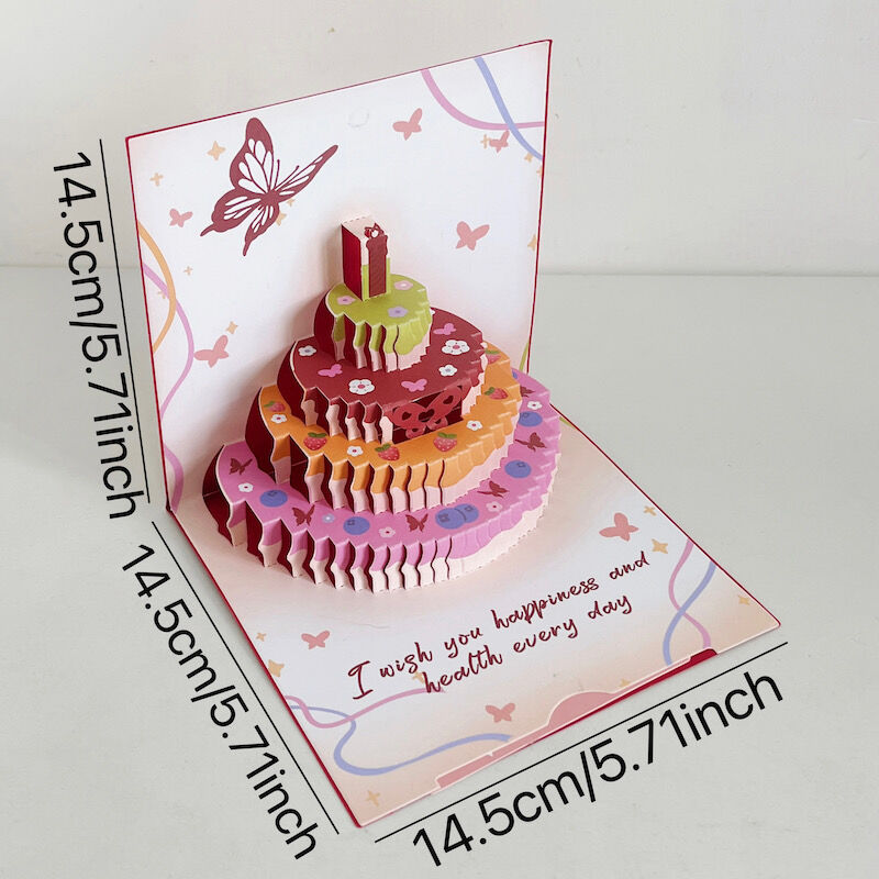 Simple Butterfly Birthday Greeting Card Creative Cute 3D Cake Blessing Card Envelope Cover Festive Supplies General Holiday Use