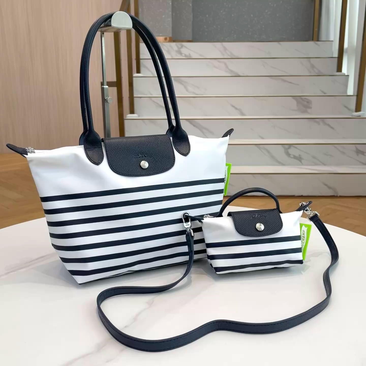 Longchamp Le Pliage Striped Nylon Cosmetic Case