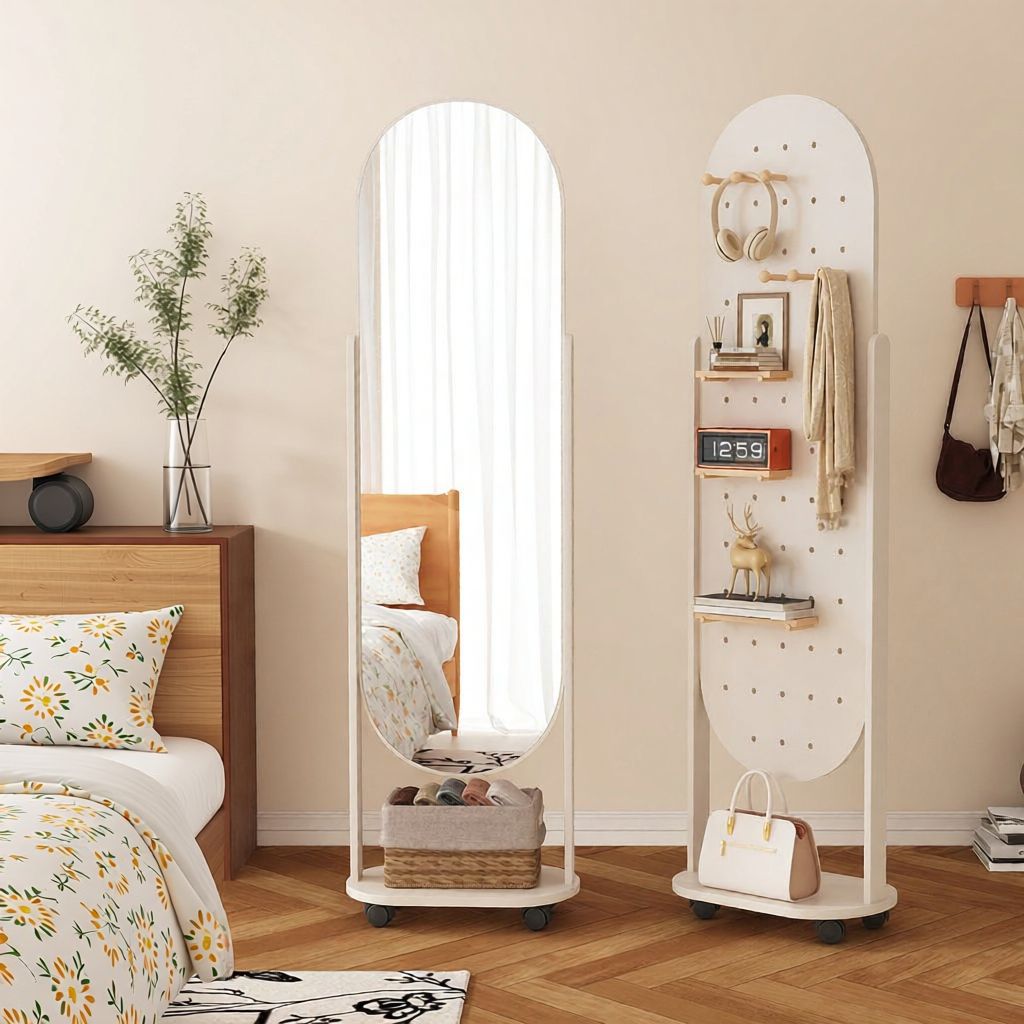 SAMEDREAM | Rotatable Full-length Mirror With Holes Board Multifunction Storage Hanging Mobile Mirror