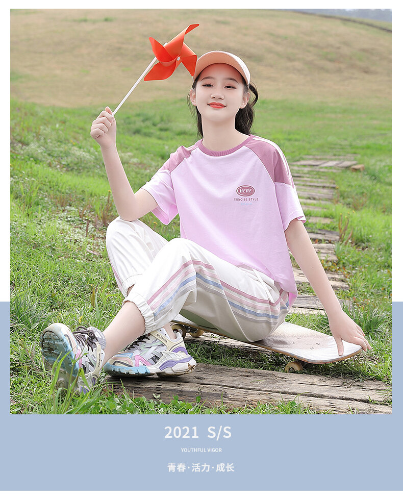 Junior High School Girls Short Sleeve T-shirt Loose Summer Wear 2024 New Arrival High School Student Youth Girlish 12 Half Sleeve 15 Years Old · v2