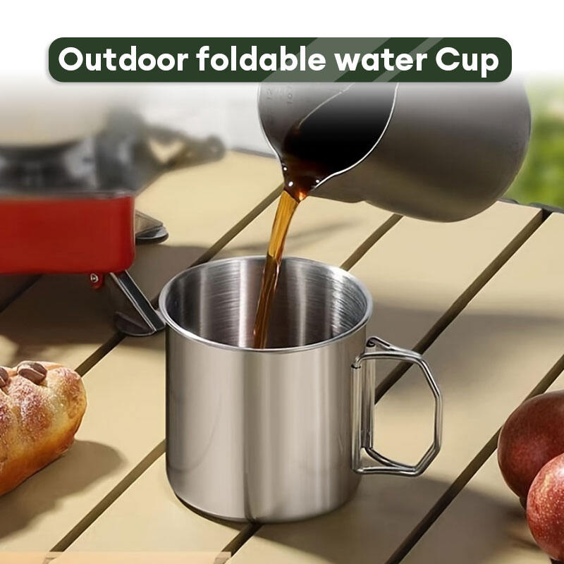 Stailess Steel Mug Cup With Foldable Camping Outdoor Travel Coffee Tea Mug Beer Cup High Quality Foldable Handle Cup Mug