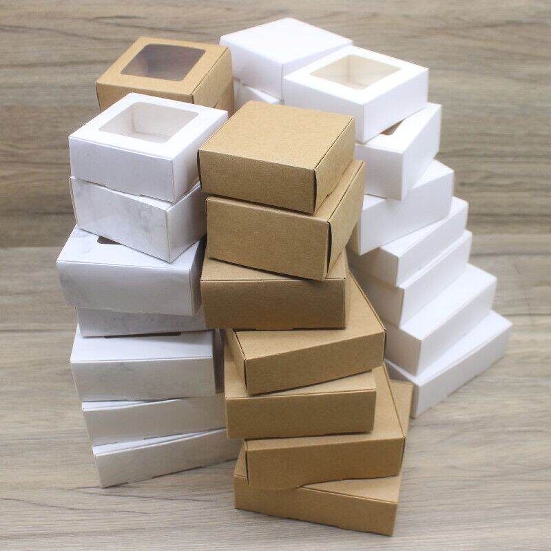 10pcs Various Gift Packaging White Kraft Paper Window Box Paper Marble Box with Window Christmas Packaging Packaging Box