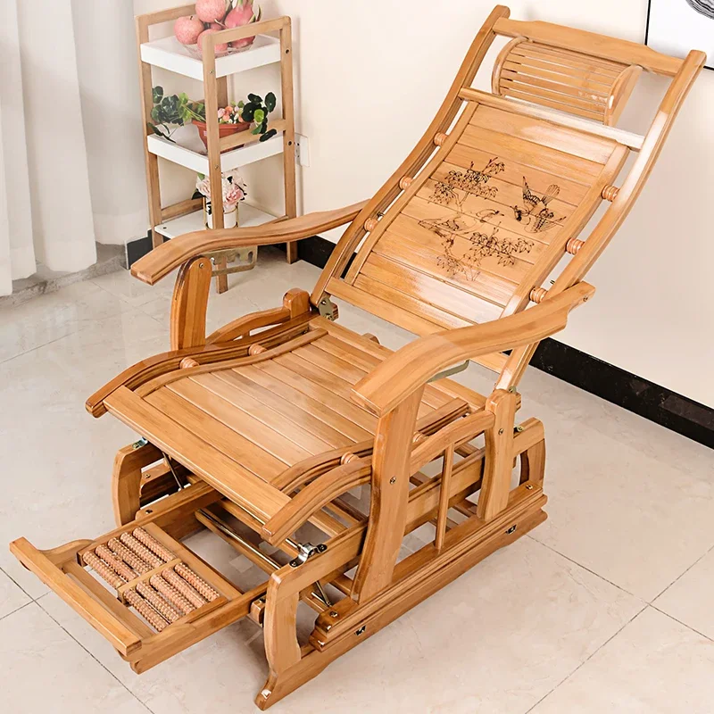 Bamboo Rocking Chair Recliner Balcony Home Leisure Adult Lazy Solid Wood Leisure Foldable Leisure Couch Elderly Chair