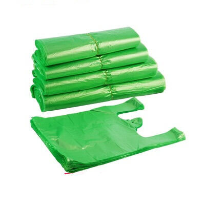 100pcs/pack Green Plastic Bag Supermarket Carry Out Bag Disposable Vest Bag with Handle Kitchen Living Room Clean Food Packaging