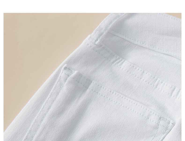 High Waist Slim Fit Women's Jeans White Small Foot Skinny Elastic Long Pants Cotton Polyester Blend Four Seasons Universal · v2