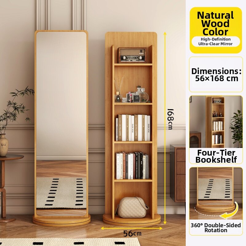 Rotating Storage Bookshelf Full Length Dressing Mirror