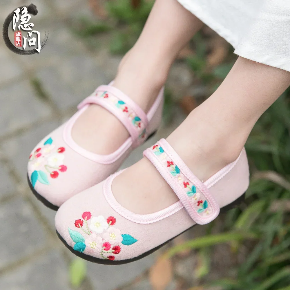 Old Beijing Children Baby Cloth Shoes New Style Girls Embroidered Shoes Dance Princess Ancient Costume Ethnic Chinese Clothing Shoe