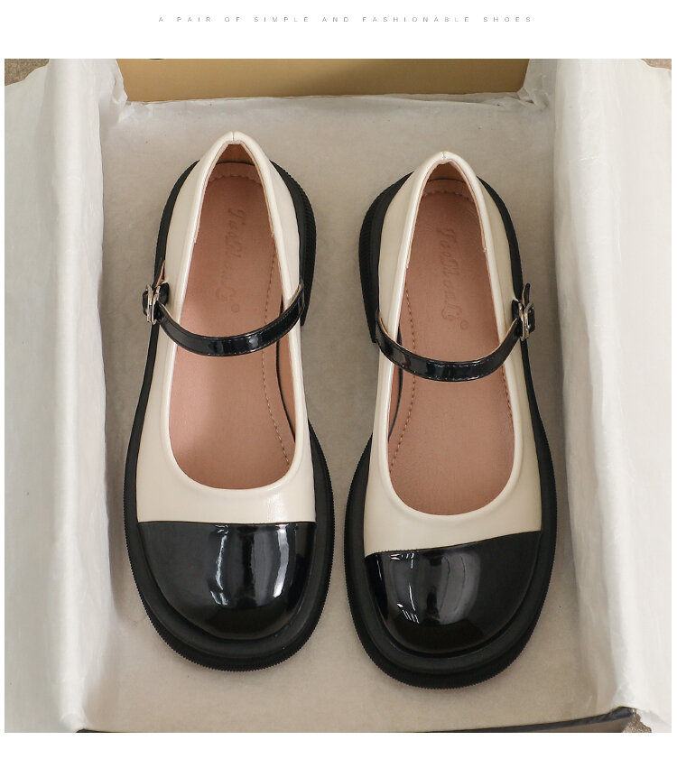 Genuine Leather Mary Janes Women's Shoes Spring Summer British Style Flats Large Size 41 for Skirts Thick Bottom Small Leather Shoes · v9