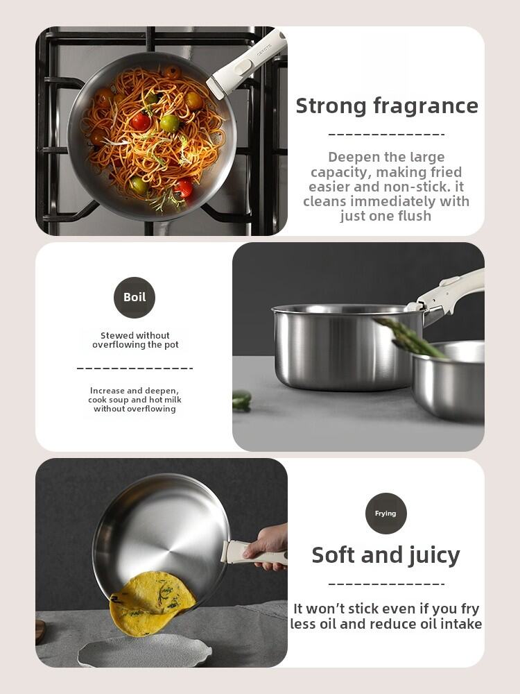 Carote Stainless Steel Non-Stick Removable Handle Frying Pan Milk Pot Set Home Use Cookware Set Single Layer Thick Bottom. 