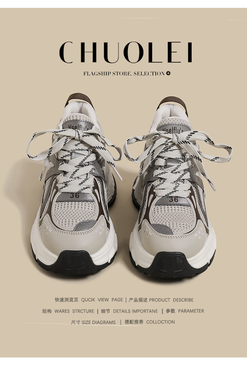 Damskie buty do taty z grubym dnem wiosna 2025 Nowe retro siatkowe szare uniwersalne opony Paris Buty sportowe na co dzień Modna klamra krzyżowa