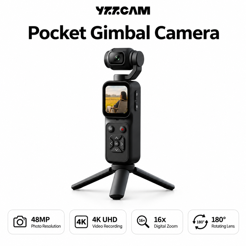 YZZCAM Pocket 4K Gimbal Camera 48MP 180° Rotatable Lens 16X