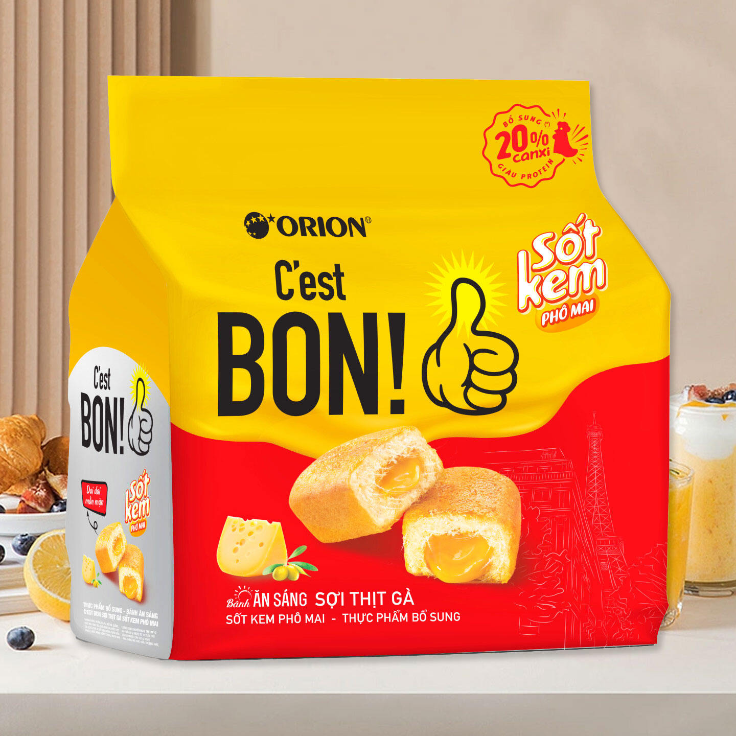 Bánh Ăn Sáng Orion C'est Bon Sợi Thịt Gà Sốt Kem Phô Mai 5 gói x 20.3g