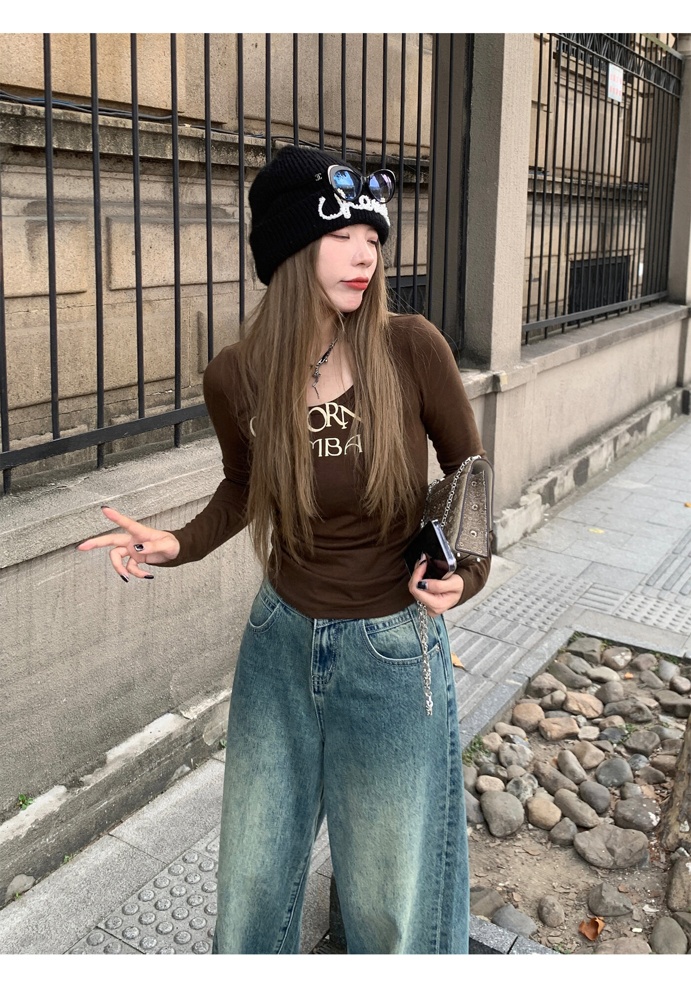 High Waist Wide Leg Jeans Women's Loose Fit Washed out Style Spring Autumn Denim Pants by LUU Peach Joy Slimming Effect · v2