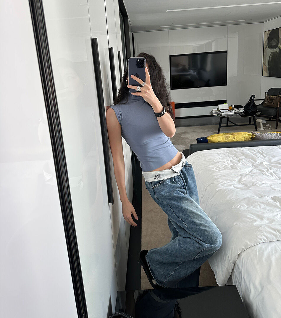 DQSTORE Jeanshose für Damen mit hoher Taille und weitem Bein, hellfarbiges Baumwollmaterial, Frühlings- und Sommersaison, ideal für Geburtstagsfeiern von 18-24