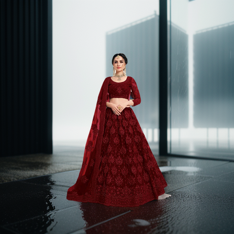 Beautiful Bridal Wear Lehenga Unstitched with Shawl. 