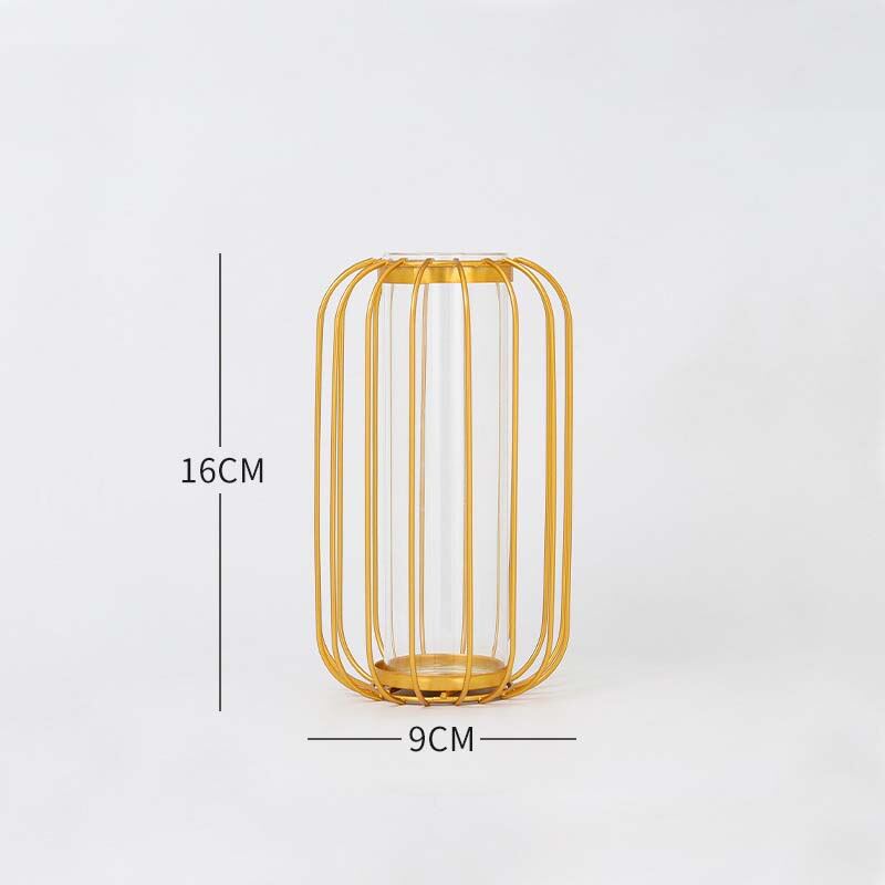 Nordic Styles Hydroponic Flower Vase Geometric Line Frame Iron Art Vase Glass Test Tube Metal Holder Home Decoration Craft Gift