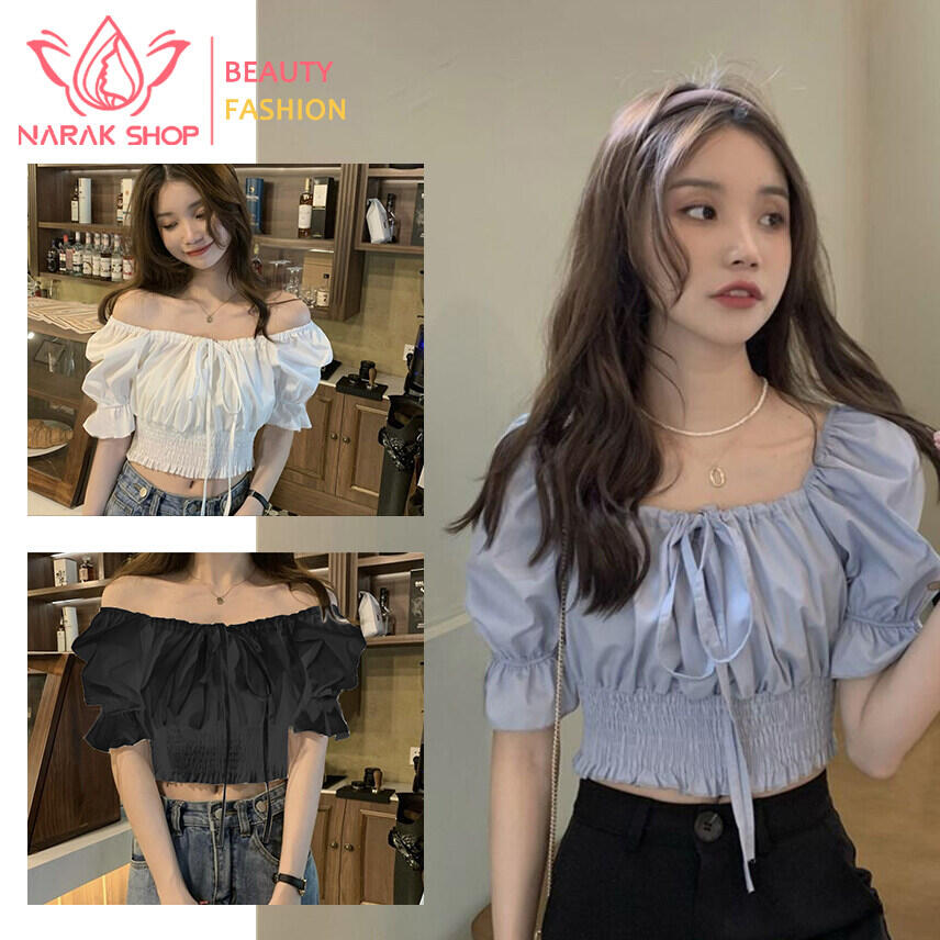 เสื้อครอปสวยน่ารัก สีพื้น ใส่สบายปาดไหล่ มี3สี สวยน่ารัก ราคา 105 บาท*ส่งฟรี