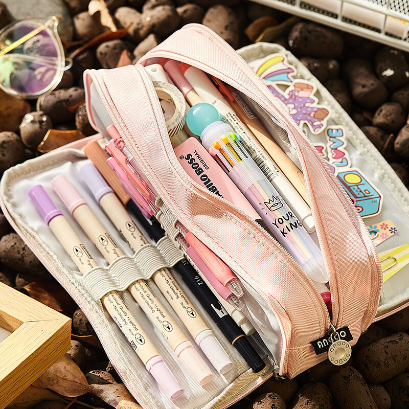 Angoo [Special] Grid Pen Pencil Case, Multi Slot Plaid Storage Bag, Big  Pouch Organizer for Stationery