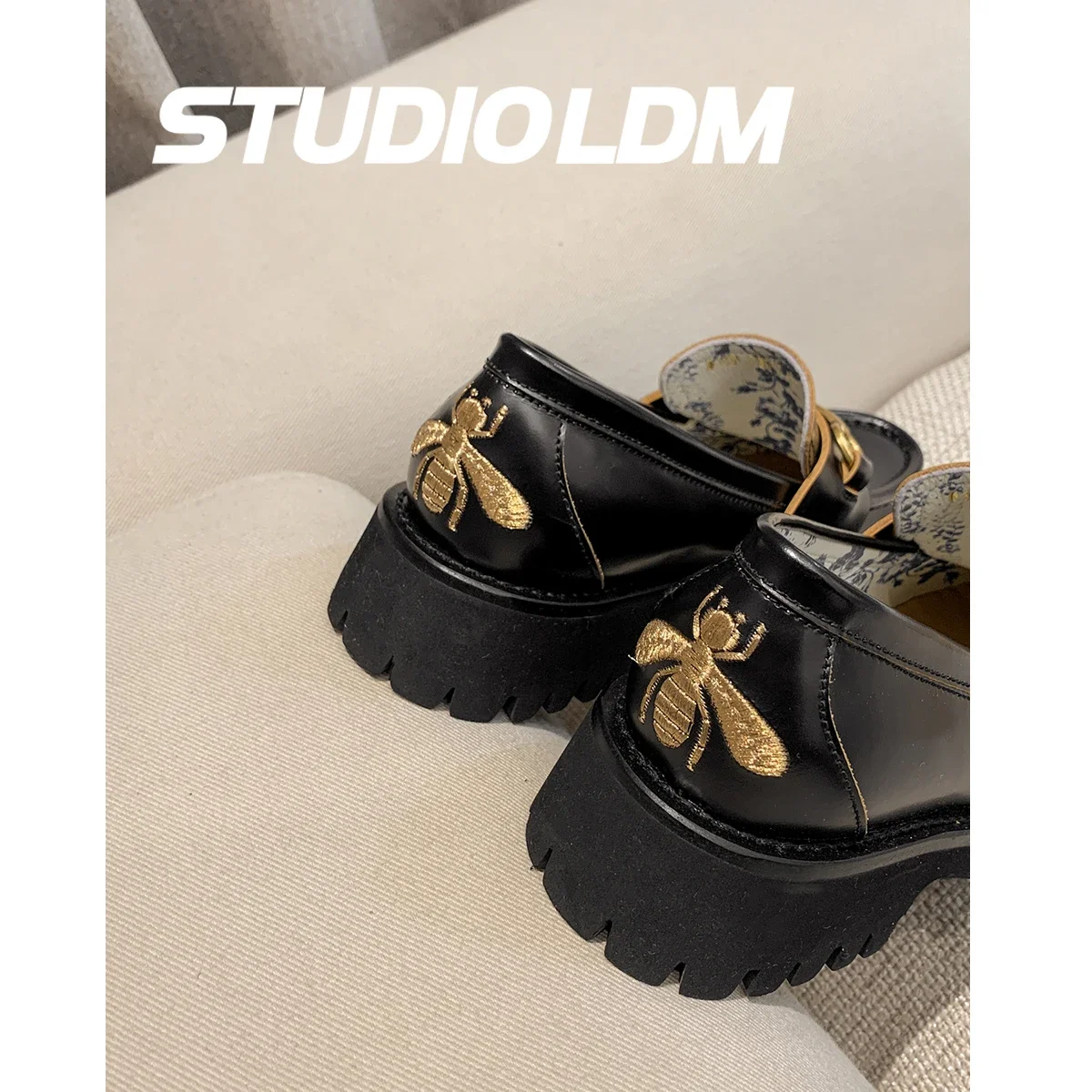 Lin Damo Platform Loafers Women's Muffin 2021 New British Leather Shoes Women's Horsebit Buckle Bee Leather Shoes