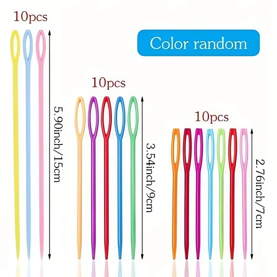 10/30 PCs Mixed Color 7/9/15cm Plastic Knitting Needles Crochet Hooks Wool Yarn Needle Children DIY Sweater Weaving Tools Access