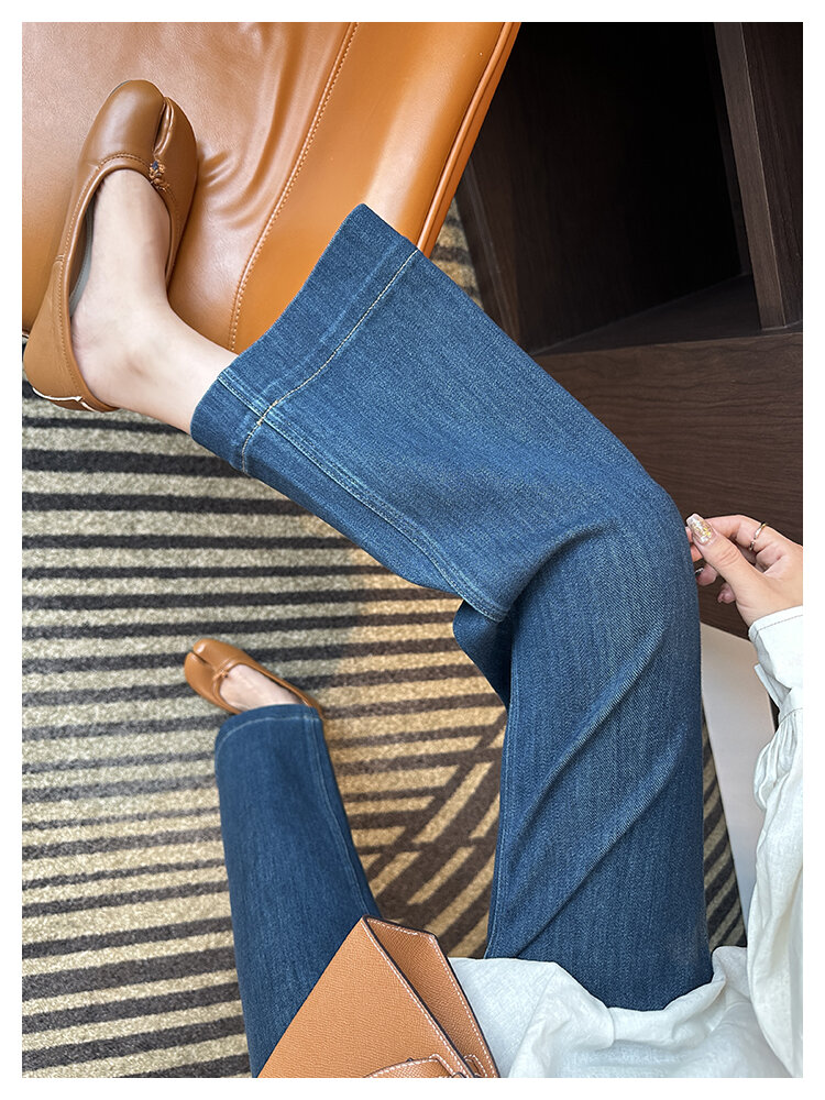 The Style Is Too Good! Retro Blue Straight-leg Denim Female 2024 Autumn New Arrival Ninth Loose Slim Looking Loose Pants · v2