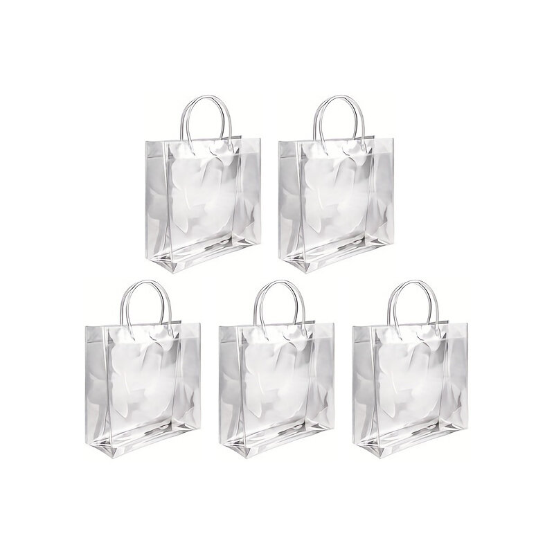 5/10/20PCS Transparent Plastic Gift Bag with Handle Reusable PVC Gift Packaging Wedding Birthday Party Handbag Portable