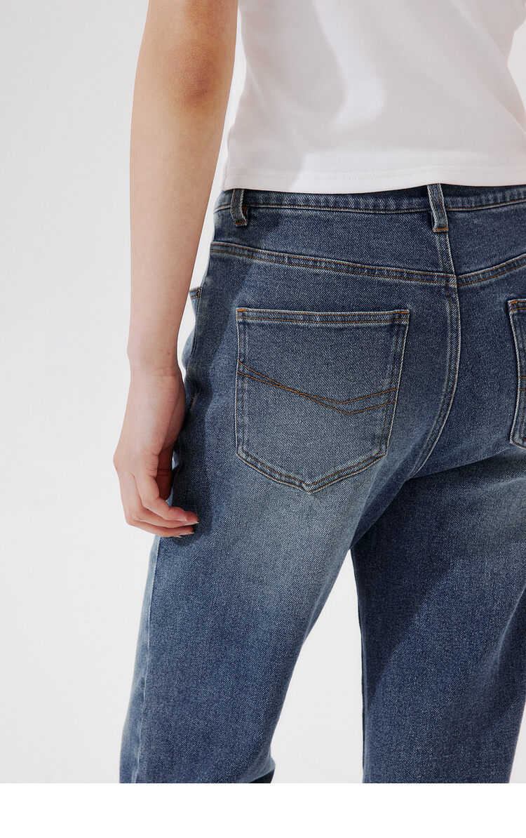 PSO Brand High Waist Straight Leg Blue Washed Denim Jeans Women's Elastic Slimming Pants Versatile Casual Trousers · v2